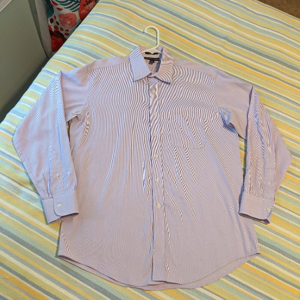 Saks Fifth Avenue Purple/ White Striped Dress Shirt 16- 34/35